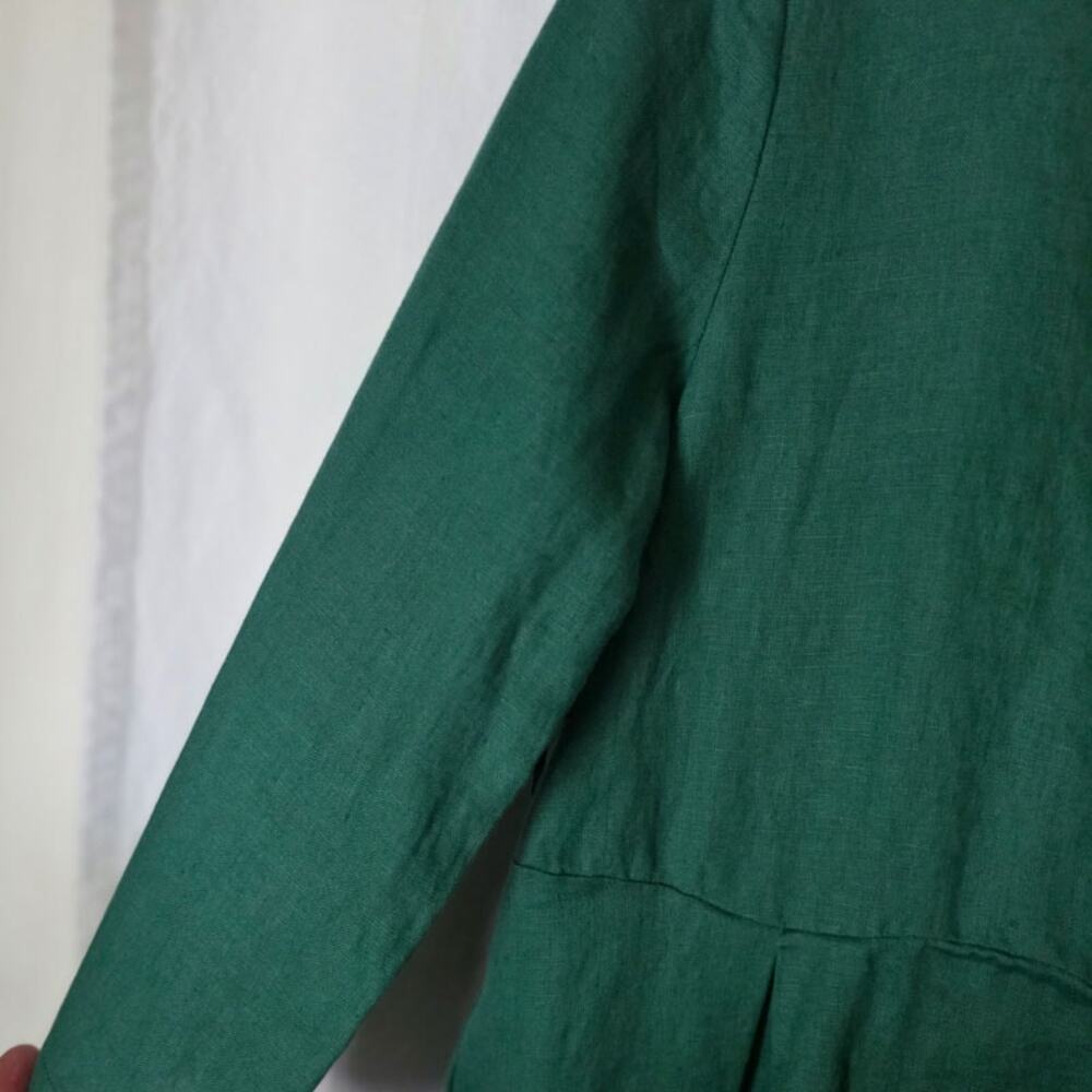 Lintico Women's Bateau Neck Pleated 100 % Linen Green Maxi Dress Small A-Line - Picture 3 of 7